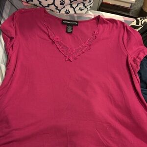 Norton McNaughton Women's Fuchsia Lace Trim Top